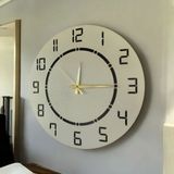 AA Shop Ahşap Siyah Beyaz Renk Desenli Sayılı Hediyelik Sessiz Duvar Saati 50 cm