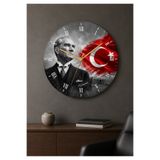 AA Shop Atatürk Temalı Baskılı Dekoratif Baskılı Ahşap Duvar Saati Sessiz Akar Mekanizmalı 806
