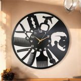 AA Shop Berber Kuaför Ahşap Siyah Renk Sade Sayılı Hediyelik Sessiz Duvar Saati 50 cm