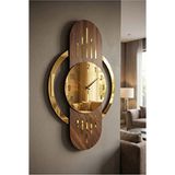 AA Shop Ceviz Renk Gold Altın Sayılı Yılbaşı Hediyelik Ahşap Dekoratif Sessiz Büyük Boy Duvar Saati 70CM - Kahverengi