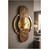 AA Shop Ceviz Renk Gold Altın Sayılı Yılbaşı Hediyelik Ahşap Dekoratif Sessiz Büyük Boy Duvar Saati 70cm