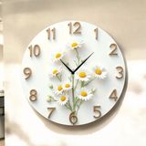AA Shop Çiçek Renkli Baskı Desenli Sayılı Hediyelik Ahşap Sessiz Tablo Duvar Saati