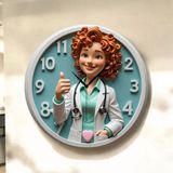AA Shop Doktor Hemşire Eczacı Renkli Baskı Desenli Sayılı Hediyelik Ahşap Sessiz Tablo Duvar Saati