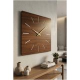 AA Shop Kare Ahşap Ceviz Renk Sade Sayılı Yılbaşı Hediyelik Sessiz Duvar Saati 50cm