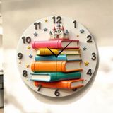 AA Shop Kitap Kütüphane Öğretmen Renkli Baskı Desenli Sayılı Hediyelik Ahşap Sessiz Tablo Duvar Saati