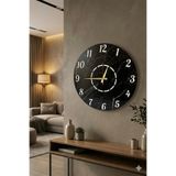 AA Shop Mermer Desenli Ahşap Siyah Sade Modern Sayılı Salon Ofis Hediyelik Büyük Boy Sessiz Duvar Saati 50cm