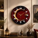 AA Shop Renkli Baskı Ay Yıldız Desenli Ahşap Duvar Saati 45CM Modern Tasarım Yuvarlak Sessiz Saat