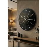 AA Shop Siyah Renk Gold Gri Aynalı Çizgi Desenli Sessiz Hediyelik Ahşap Dekoratif Ev Ofis Duvar Saati 50cm