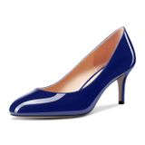 Aachcol Kadın Yuvarlak Burun Pompaları Stiletto Orta Topuk Slip-on Elbise Ayakkabıları Ofis 6,5 cm, Lacivert Patent, 8