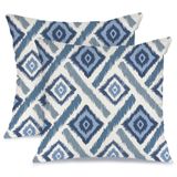 AACORS Dış Mekan Su Geçirmez Yastık Kılıfları 45,5 x 45,7 cm 2'li Set, Mavi Geometri Desenli Dekoratif Boho Kırlent Kılıfları Veranda Mobilyaları Bahçe Sundurma Dekoru için AAW01-18-2