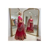 Aashiv's Collection, Gelinlik Hint Lehenga Choli Takımı Kırmızı İşlemeli Kırmızı Tek Ebat