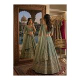 Aashiv's Collection Gelinlik Hint Lehenga Choli Takımı Mavi İşlemeli Mavi Tek Ebat