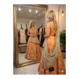 Aashiv's Collection Gelinlik Hint Lehenga Choli Takımı Turuncu İşlemeli Turuncu Tek Ebat