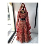 Aashiv's Collection Kına Elbisesi - Hint Elbisesi - Kaftan - Lehenga kırmızı kuşlu Tek Ebat