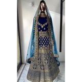 Aashiv's Collection Kına Elbisesi - Hint Elbisesi - Kaftan - Lehenga koyu mavi Tek Ebat