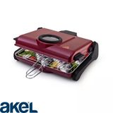 Ab661 1200W Kırmızı Elektrikli Izgara,Gözetleme Camlı, Kokusuz & Dumansız Mangal, Barbekü, Çift Telli Izgara