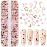 Aba Nails Pembe ve Gold Tırnak Süsleme Folyo Pulları Karışık Dizayn Ay Yıldız Kalp Nail Art