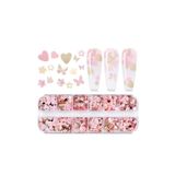 aba nails Pembe ve Gold Tırnak Süsleme Folyo Pulları Karışık Dizayn Kelebek Kalp Tavşan Çiçek Nail Art