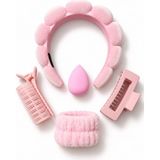 Abadok Dest Bubble Yumuşak Cilt Bakımı Spa Yüz Yıkama Makyaj Kadife Işıltılı Taç Bileklik Mandal Toka Kahkül Bigudi Beauty Blender Makyaj Süngeri - pembe
