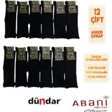 Abani Classic 12 Çift Asker Çorabı Dündar Pamuklu Soket Siyah Dikişsiz Çorap 4 Mevsim Yüksel Kalite - 40 - 44