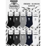 Abani Classic 12 Çift Emre Orta Yarım - Kısa Konç Erkek Bambu Çorap Çok Renkli - 40 - 44