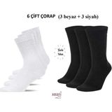 Abani Classic 6 Çift Spor Çorap Beyaz Siyah Uzun Havlu Taban Terletmez - Beyaz - Siyah - 40 - 44