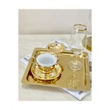 Abant 1 ADET Gold Altın Renk Kare Paslanmaz Çelik Kahve Servis Sunum Tepsi & Tabağı 1 Adet(21X21CM)