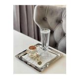 Abant 2'Li Kare Lüx Paslanmaz Çelik Gümüş Renk 21X21 Kahve Servis Sunum Tepsisi&Tabağı