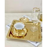 Abant 6 Adet Gold Altın Kare Paslanmaz Çelik Kahve Servis Sunum Tepsi & Tabağı (21X21Cm)