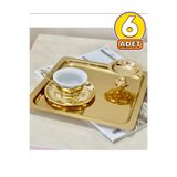Abant 6 Adet Parlak Gold Kare Paslanmaz Çelik Kahve Servis Sunum Tepsi (21X21CM)