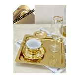 Abant 6 Adet Parlak Tek Taraflı Gold Altın Kare Paslanmaz Çelik Kahve Servis Sunum Tepsi (21X21CM) T