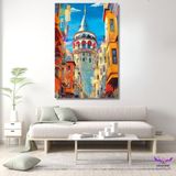 Abart Art Tekli Dikey Kanvas Modern Salon Tablosu Galata Kulesi Tasarımı - 80 x 120 cm