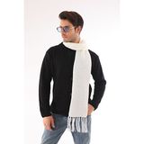 Abarta Unisex Selanik Örgü Püsküllü Atkı Standart - 175 cm - Ekru