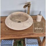Abay Doğal Taş Traverten Ufo Model Çanak Lavabo - Bej