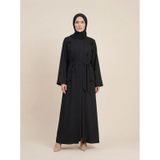 Abaya Gülü Çiçekli Ferace Aplikeli Kuşaklı Uzun Kollu 9618-26 - Siyah Siyah