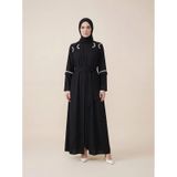 Abaya Yarım Kol İnci Taş Detaylı Kuşaklı Açık Ön Ferace 9629-26 - Siyah Siyah