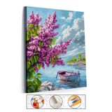 abbara Sayılarla Boyama Çerçeveli Hobi Seti Numaralı Tuval Fırça Boya Kasnaklı LEYLAKLAR ÇİÇEK 40X50 Cm