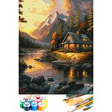 abbara Sayılarla Boyama Hobi Seti Çerçeveli Numaralı Tuval Fırça Boya Dahil Kasnaklı 40x50 Cm NEHİR DAĞ EVİ