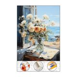 abbara Sayılarla Boyama Hobi Seti Çerçeveli Tuval Fırça Boya Dahil Kasnaklı 40x50 Cm Denize Açan Çiçek