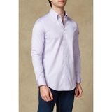 Abbate Carlo Royal Oxford Pamuklu Slim Fit Mor Düğmeli Yaka Erkek Düz Gömlek - 2XL