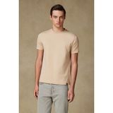 Abbate Easy Penye Pamuklu Comfort Fit Bej Bisiklet Yaka Erkek Düz T-Shirt