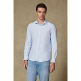 Abbate Floransa Örme Kumaş Pamuk Karışımlı Comfort Fit Lacivert Klasik Yaka Erkek Çizgili Gömlek - 3XL