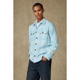 Abbate Fumo Flanel Pamuklu Overshirt Fit Açık Mavi Klasik Yaka Erkek Ekoseli Gömlek Ceket