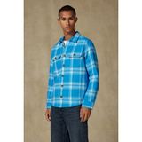 Abbate Fumo Flanel Pamuklu Overshirt Fit Koyu Mavi Klasik Yaka Erkek Ekoseli Gömlek Ceket - XL