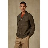 Abbate Lana Dokuma Yünlü Overshirt Fit Haki Apaş Yaka Erkek Düz Gömlek Ceket - XL