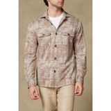 Abbate Legend Örme Kumaş Viskon Karışımlı Overshirt Fit Bej Klasik Yaka Erkek Desenli Gömlek Ceket