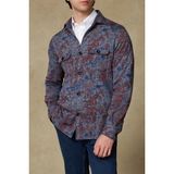 Abbate Legend Örme Kumaş Viskon Karışımlı Overshirt Fit Lacivert Klasik Yaka Erkek Desenli Gömlek Ceket - XL