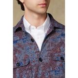 Abbate Legend Örme Kumaş Viskon Karışımlı Overshirt Fit Lacivert Klasik Yaka Erkek Desenli Gömlek Ceket
