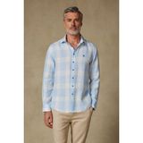 Abbate Lieno Keten Keten Comfort Fit Mavi Klasik Yaka Erkek Kareli Gömlek - 3XL