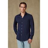 Abbate Lorenzo Jersey Viskon Karışımlı Comfort Fit Lacivert Klasik Yaka Erkek Düz Gömlek - 2XL